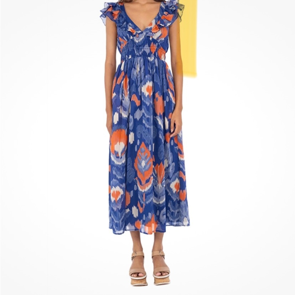 Banjanan Blue and Orange Ruffled Maxi Dress